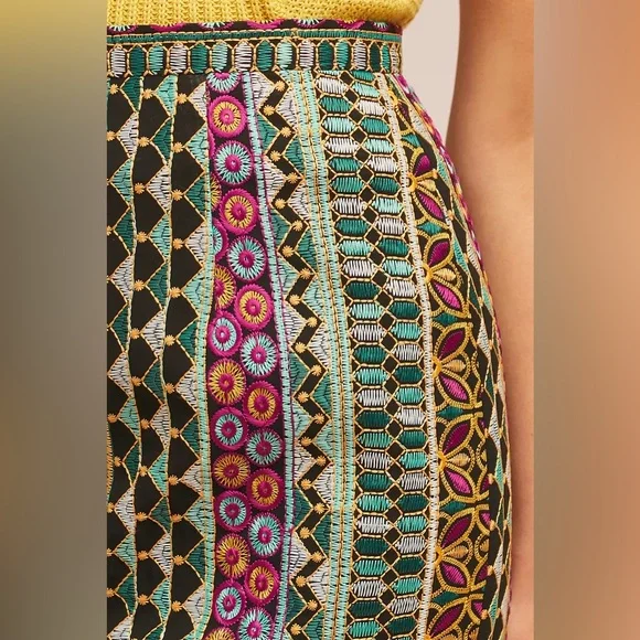 Anthropologie Vanessa Virginia Moroccan Nights Embroidered Midi Pencil Skirt - Picture 4 of 9
